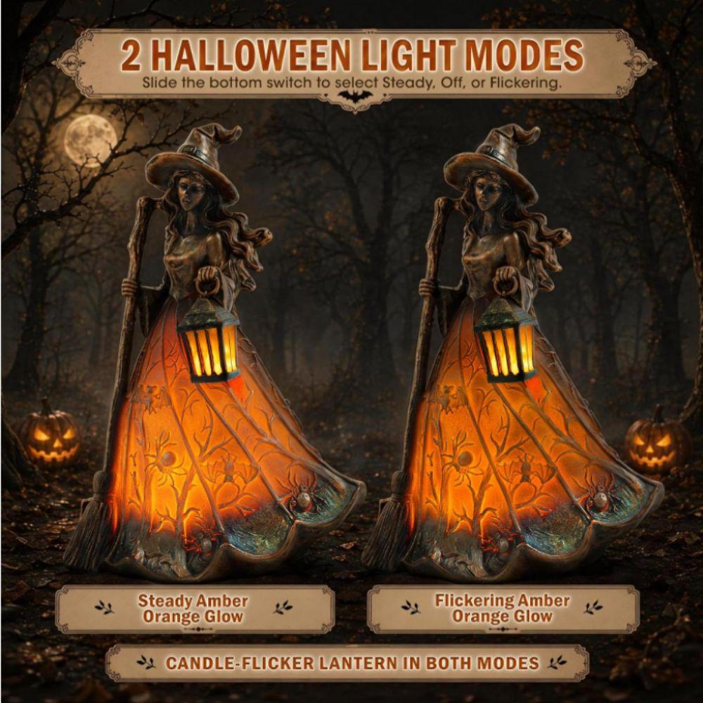 Scary Broomstick Witch Statues Standing Design Resin Night Light Bedroom Decoration