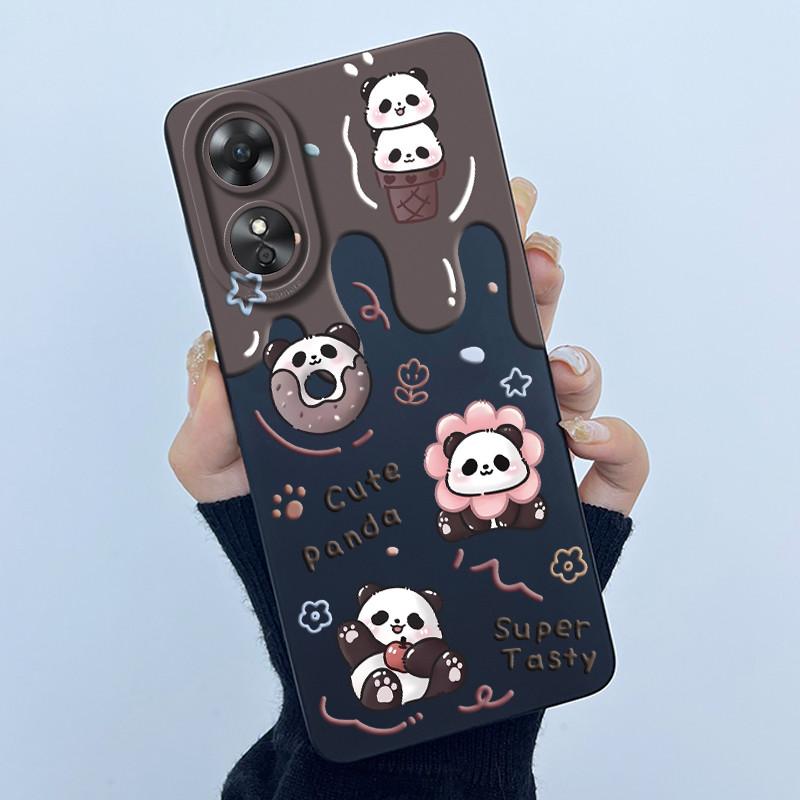 Для OPPO A17 A17K 2022 CPH2477 Чехол Задняя крышка Милый Панда Милые Девочки Мягкий Силикон ТПУ Чехол для Телефона Ударопрочный Защитный Корпус