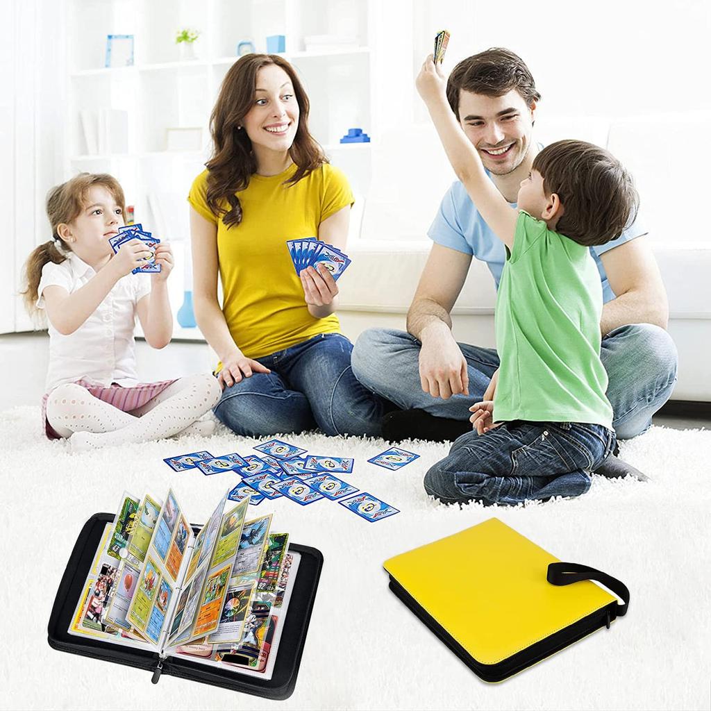 Картотека Папка-наклейка Файл 4 кармана Вмещает 400 карт Портативный лист для карт на молнии Собирайте другие игровые карты (4 кармана, желтый)