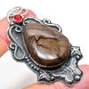 Natural Boulder Opal, Garnet Gemstone 925 Sterling Silver Pendant 2.76" m2C07