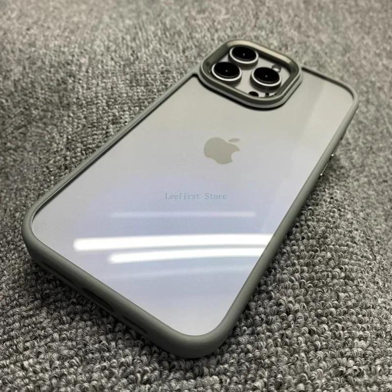 Fashion Metal Frame Case For iPhone 15 14 13 12 11 Pro Max Plus Transparent Acrylic Soft Shockproof Bumper Cover