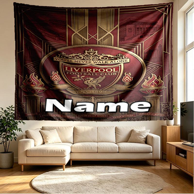 Custom Name Personalized Liverpool Football Club Print Tapestry, Wall Art Decor, Bedroom, Dorm, Apartment, LivingRoom, Party Backdrop, Gift for Birthd
