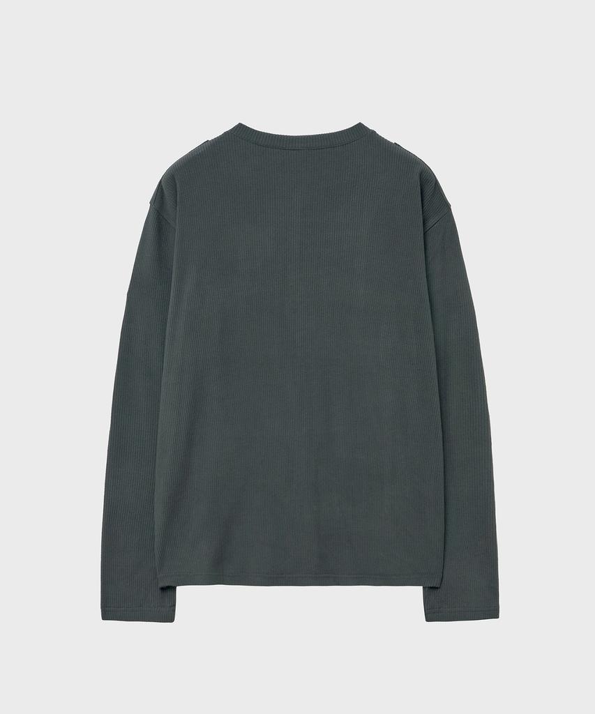 NOIRER Ribbed Henley Neck Long Sleeve T-Shirt (Dark Grey)