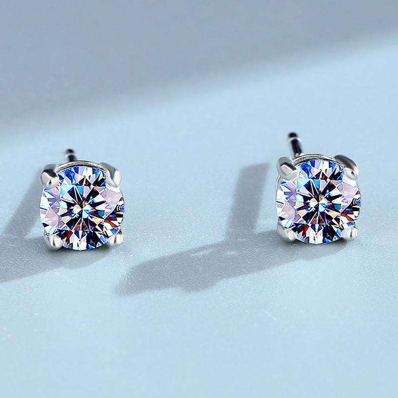 Серьги с муассанитом с четырьмя зубцами 30 центов 50 центов Один карат Стерлинговое серебро 2 карата для мужчин и женщин в разных цветах Дополнительные простые серьги