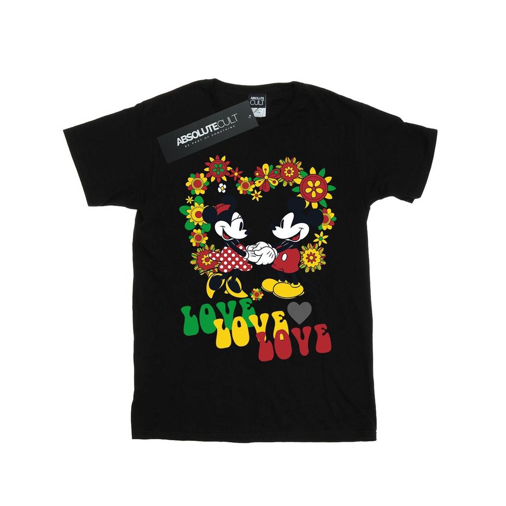 Disney Womens/Ladies Mickey And Minnie Mouse Hippie Love Cotton Boyfriend T-Shirt