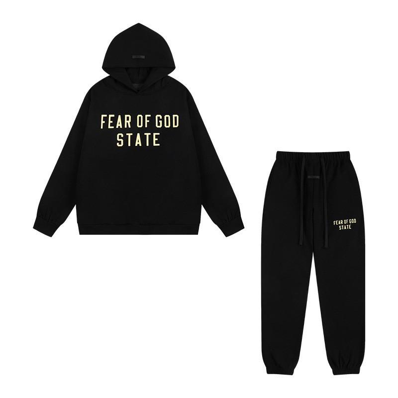 Essentials Fleece Hoodie Sweatshirt Pants Set Men Women Loose Fit Winter High Street Casual Wear