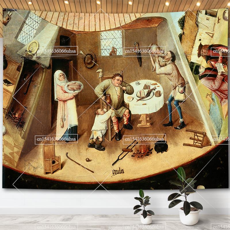Hieronymus Bosch Garden Of Earthly Delights Tapestry Wall Art Decor Paintings Retro Tapestries Aesthetic Room Decoration Posters