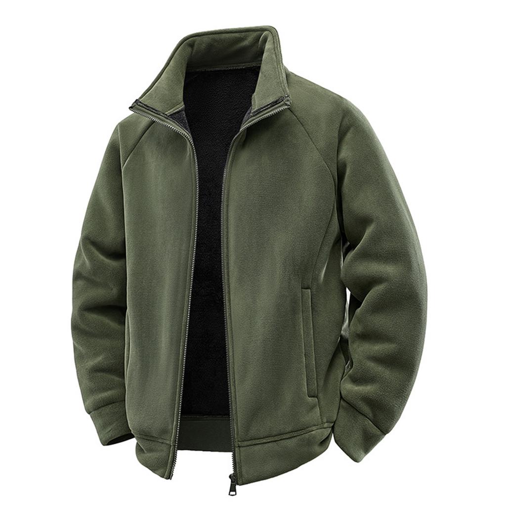 Men‘s Casual Outdoor Solid Color Skirt Zippered Fleece Jacket