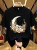 Wzm102178moon Print Plus Size Unisexs Round Neck Summer Casual Short Sleeved Street Fashion Versatile Plus Size Tshirt