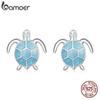 BAMOER 925 Sterling Silver Hypoallergenic Earrings Blue Turtle Women Earring Stud