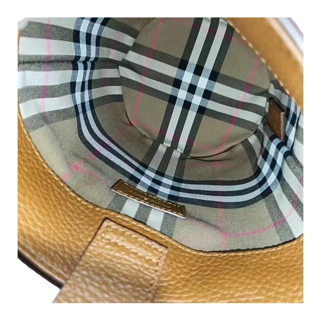 Burberry Logo Detachable Shoulder Strap Pebbled Leather Bucket Bag Women handbags Brown 81112281