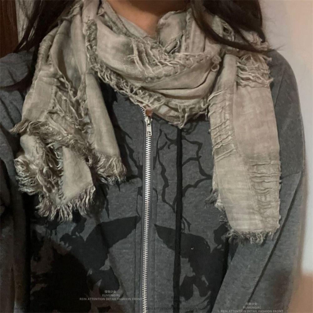 Хлопково-льняная готическая бандана Y2K плиссированная женская пашмина шаль винтажный шарф Y2K Харадзюку унисекс