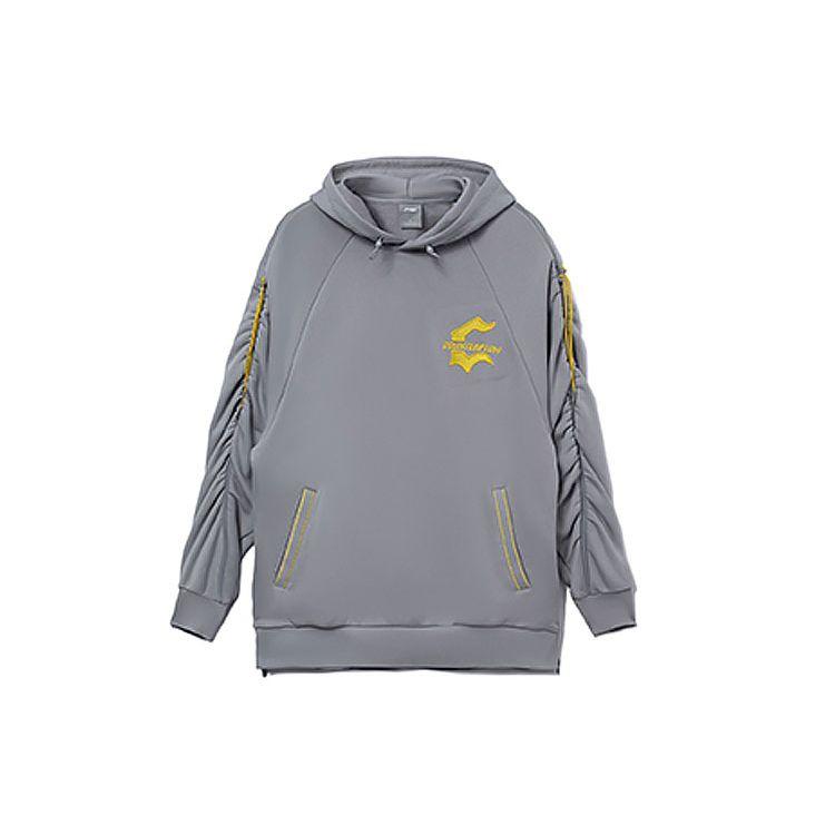 Li Ning CF Wu Xing Series Color Block плиссированный свободный пуловер с капюшоном унисекс толстовки серый AWDRG05-1