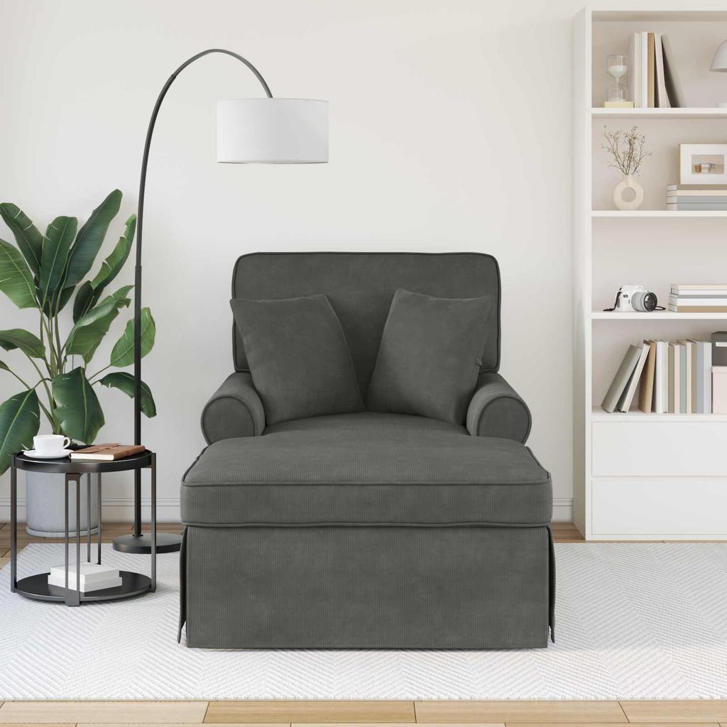 3 Piece Dark Grey Corduroy Chaise Lounge with Rocker and Cushions