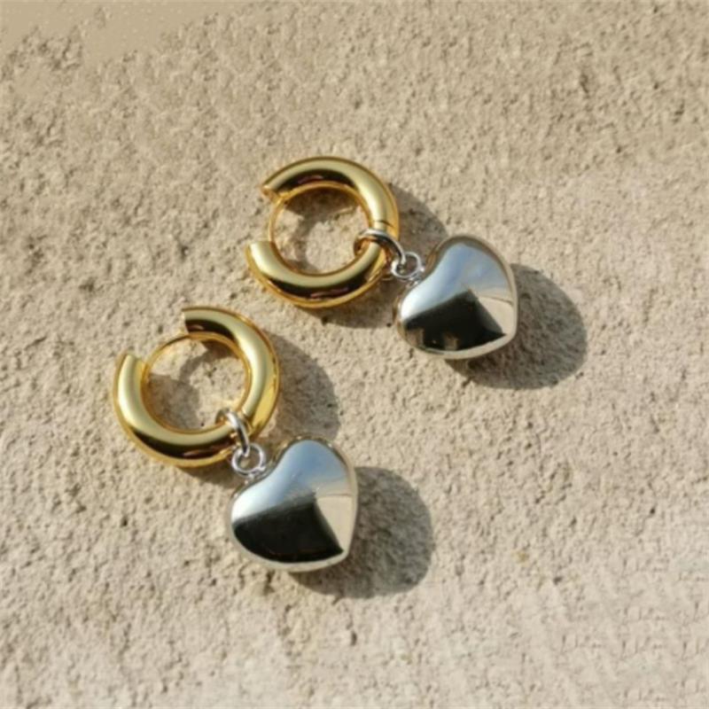 Заявление Минималистский Золотой Серебряный Цвет Смешанный Твердый Сердце Подвеска Кольца Серьги Уличный Стиль Корейская Мода Ювелирные Изделия Подарок