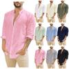 Designer Spring Summer Men's Casual Cotton Linen Solid Color Long Sleeve Shirts Loose Stand Collar Shirts