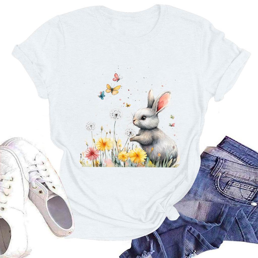 Women's Casual Round Neck Short Sleeve Pullover Printed T-Shirt Top