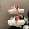 Fashion Strawberry Furry Slippers Winter Home Warm Thick Bottom Comfort Cotton Slippers Cute Girl Heart Flat Non-slip Winter Women Shoes
