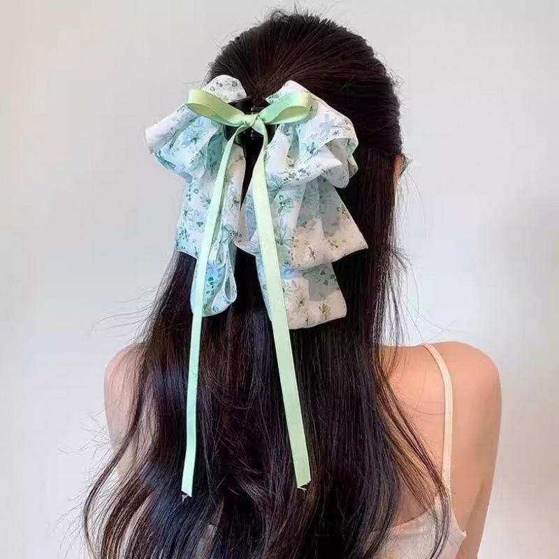 Women Large Bow Hairpin Summer Chiffon Big Bowknot Stain Bow Barrettes Women Colorful Ponytail Clip Hair Accessories