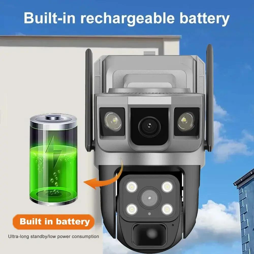 4G SIM Card Solar IP Camera 6K 12MP Three Screens 10X Zoom Outdoor CCTV Auto Tracking Build In Battery Waterproof Security Protection Cam