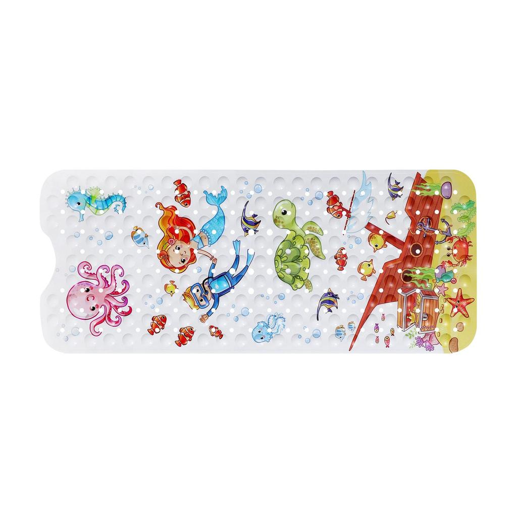 Cartoon Baby Bath Mat, Kids Bathtub Mat Non For Toddler Bath Shower , 39.37In X 15.75In With Holes And Suction Cups Machine Washable