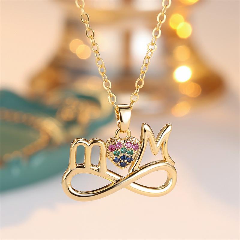 1 Pc Golden Color Multicolor Stone Mom Necklace Mother's Day Pendant Gift