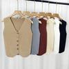 Французский темперамент V-образный вырез однобортный без рукавов повседневный трикотажный жилет для женщин