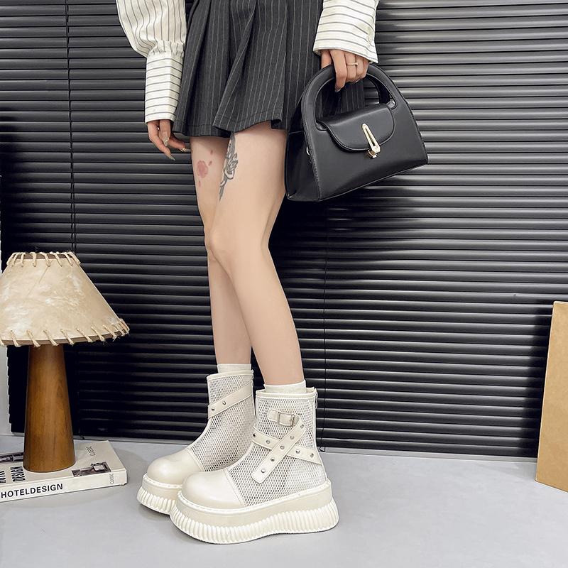 Fashion 2025 New Mesh Breathable Summer Ankle Boots for Women Hollow Out Thick Bottom Cool Boots Woman Chunky Platform Punk Boots