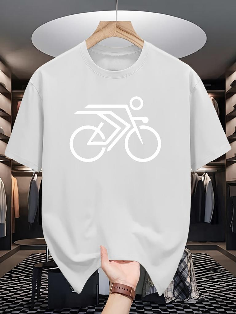 Simple Line Cyclist Bicycle Graphic Mens Crew Neck T Shirt Minimal Cycling Art Print Short Sleeve Casual Cotton Summer Tops