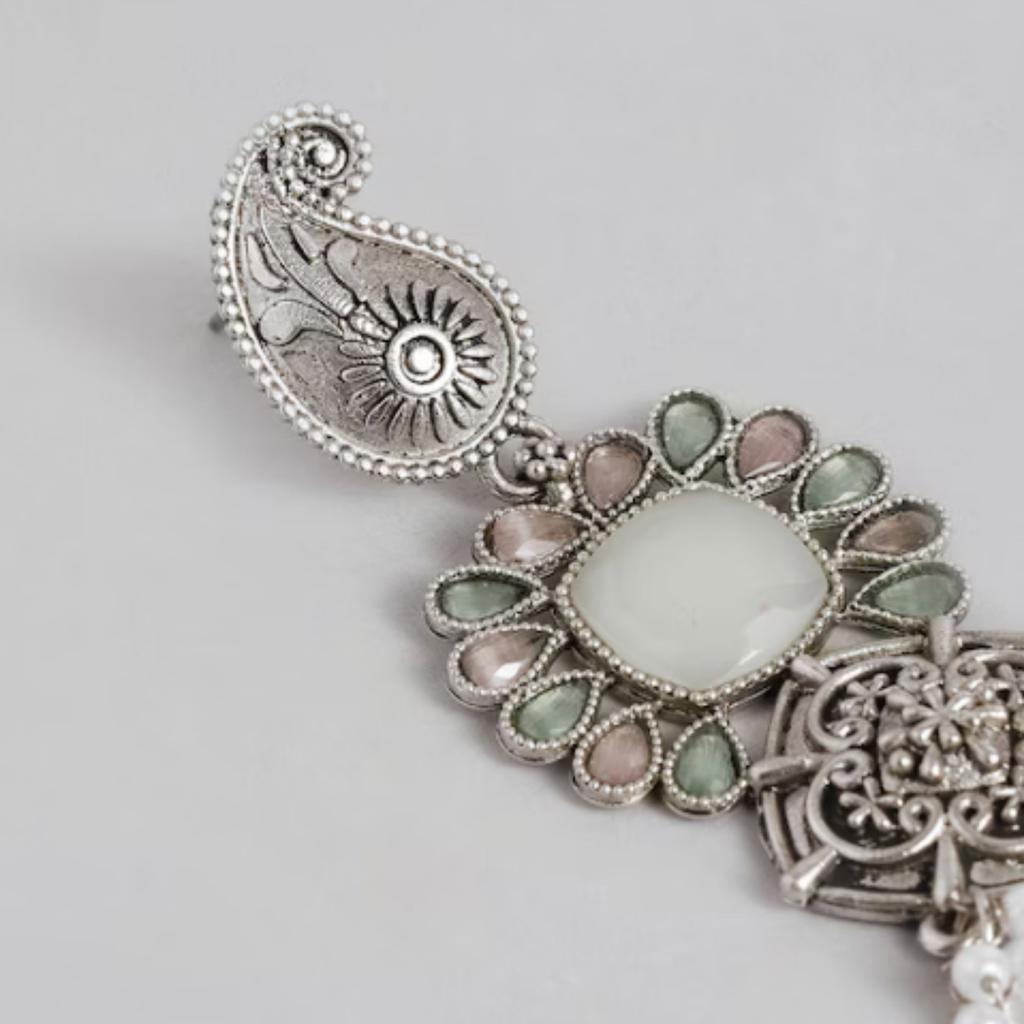 Oxidised Silver Polish Earrings, Silver Pearl Jewelry, Handmade Earring, Women Fashion Earrings