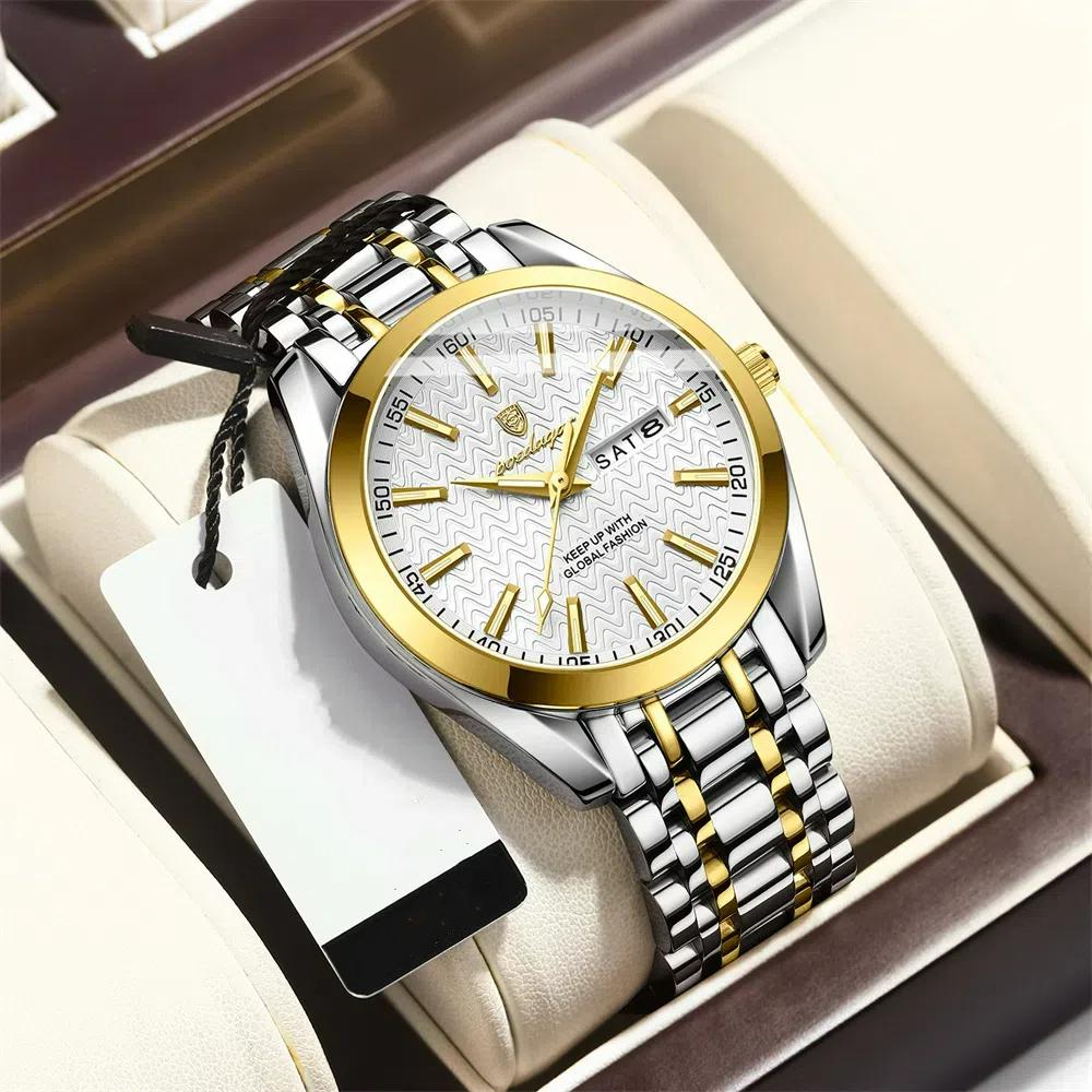 Мужские часы класса люкс из нержавеющей стали, водонепроницаемые, светящиеся, дата, неделя моды, деловые часы