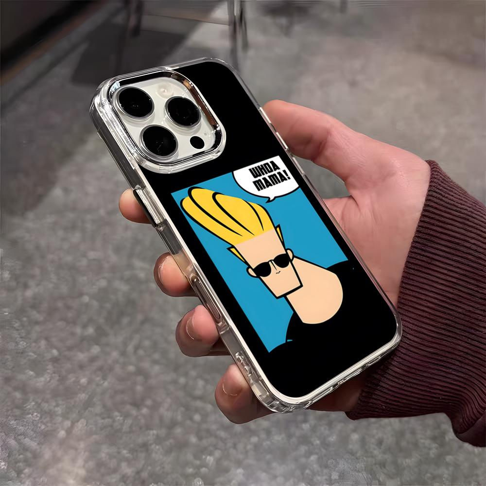 Johnny Bravo Anime Phone Case For IPhone 17 Air 16 E 15 14 13 12 11 Plus Pro Max Electroplated Transparent Soft Shell