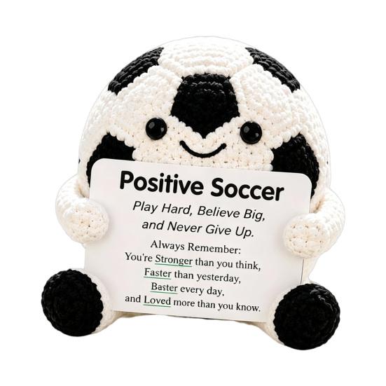 Pocket Sized Inspirational Gift for Athletes Knitted Positive Sports Ball Plush Emotional Support Doll with Hand Woven Encouraging Words Encouragement
