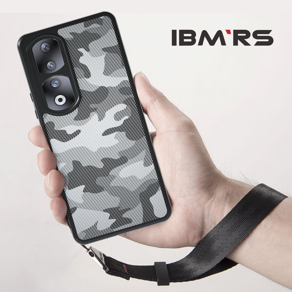 (Comes with Wrist strap)IBMRS for Honor 90 Pro  Phone Case, Shockproof Military-Grade Protection, Matte Translucent Black Camo