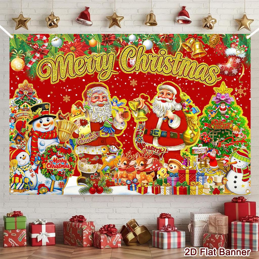 Christmas Polyester Background 150*100cm Santa Print Party Banner for Home & Outdoor Holiday Decor 2026 Christmas Celebr