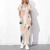 Women Plus Size Printed Scrub Set Crisscross Cutout Neck Short Sleeve Pocket Top Long Pants Two Piece