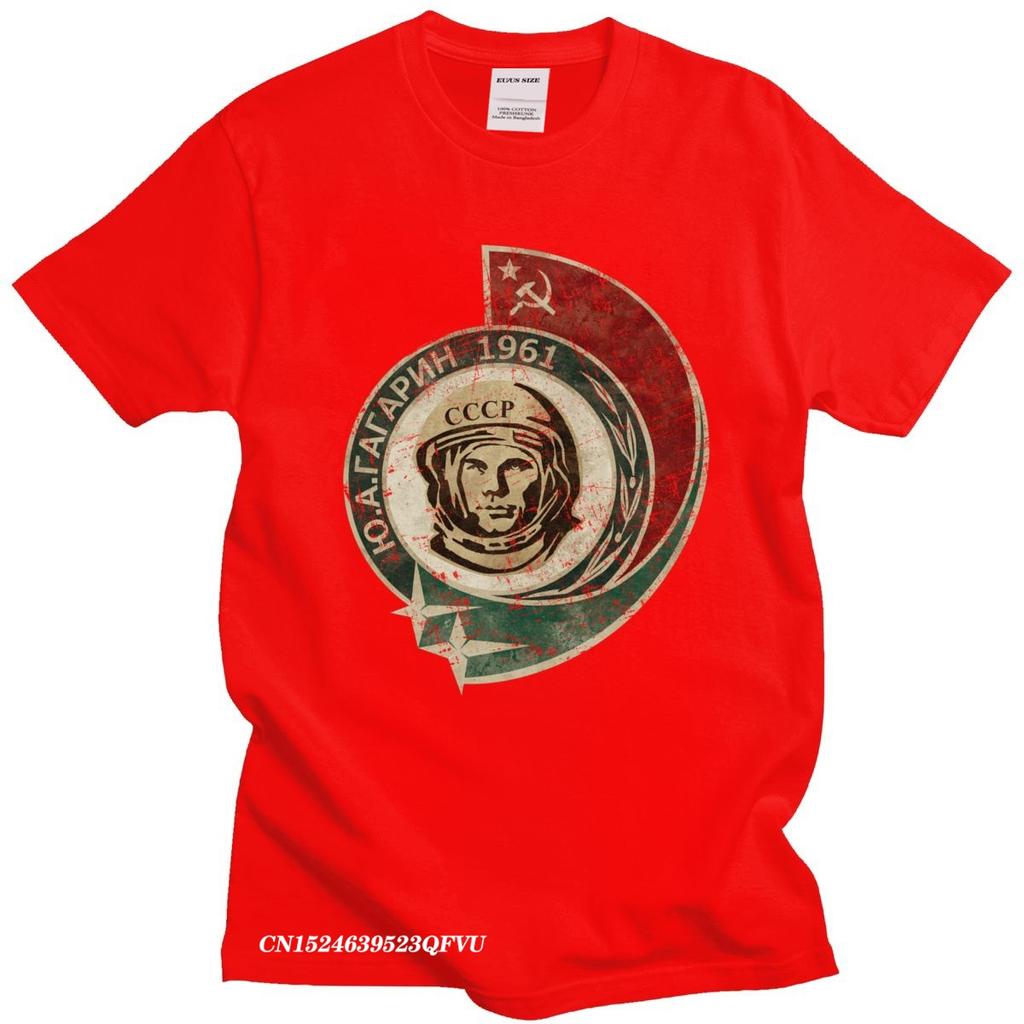 Retro 1961 CCCP Yuri Gagarin Tshirts Unisex ONeck Women Unisex USSR Cosmonaut T Shirt Soviet Union Astronaut Tshirt Cotton Tee Top