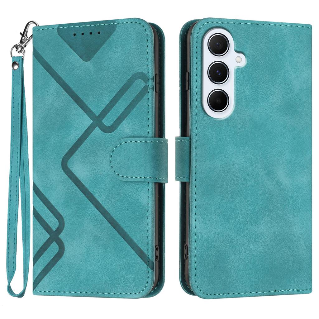 For Samsung Galaxy A56 5G Wallet Case Line Imprinted PU Leather Phone Cover with Strap