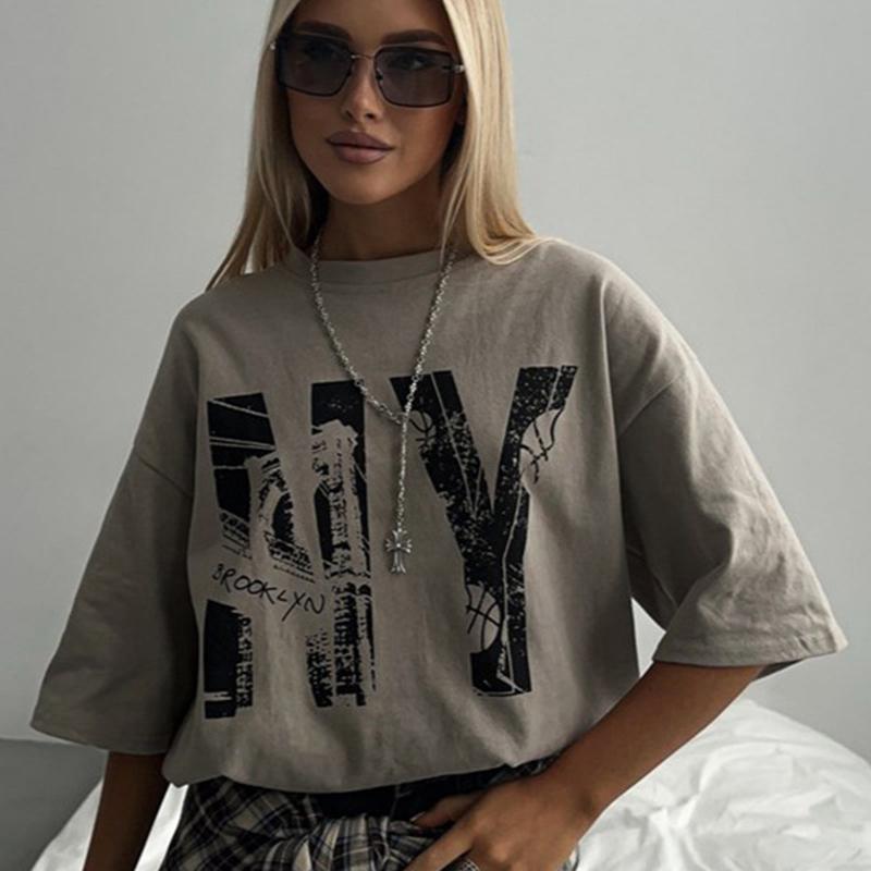 Футболка из хлопка с буквенным принтом, универсальная, женская, летняя, свободная, мягкая, с коротким рукавом, повседневная, универсальная, для офиса, для женщин, топы