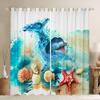 Cute Cartoon Dolphin Curtains Grommet Light Filtering Window Print Pattern Sea Animal Theme Curtain Bedroom Living Room 2 Panels