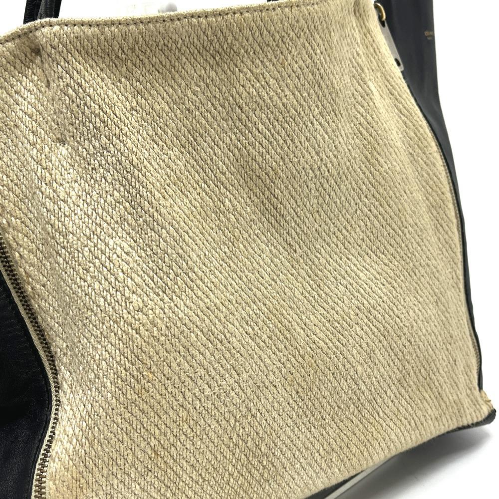 CELINE Kaba Gazette Bags Hand Bag Tote Bag hemp / Leather Beige/Black