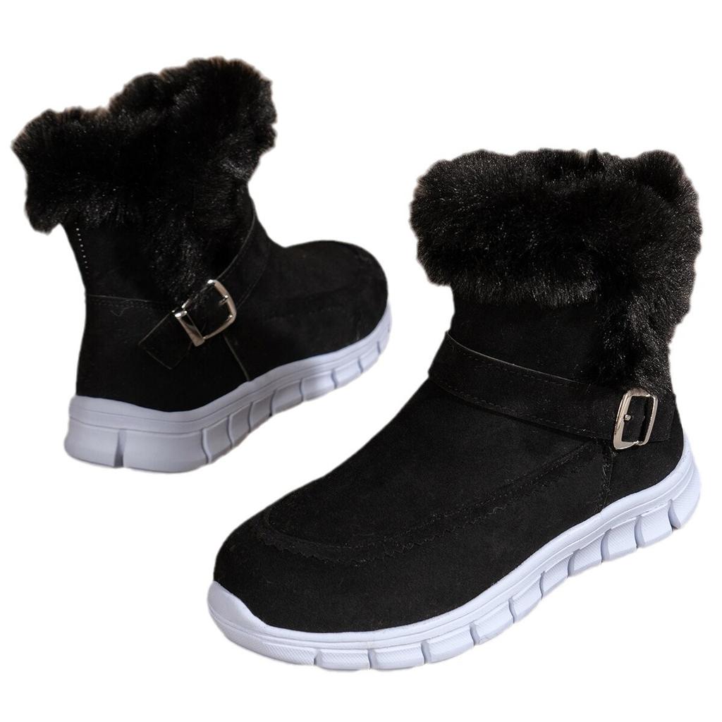Autumn and Winter New Plus-size Women's Snow Boots Korean Version Thick Color Boots with Fleece Warm New Flat Boots Cotton Shoes