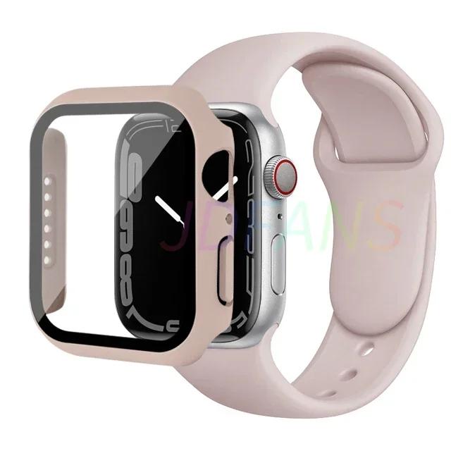 Стекло+корпус+ремешок для Apple Watch Band 42 мм 44 мм 41 мм 40 мм 38 мм 45 мм 49 мм Защитные пленки для Apple IWatch Series 8 7 6 SE 5 4
