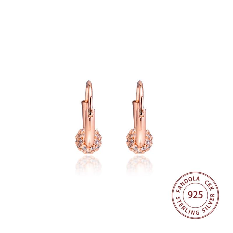 Genuine 925 Sterling Silver Rose Pave Bead Hoop Earrings for Women Fashion Jewelry Silver 925 Wedding Earrings Pendientes