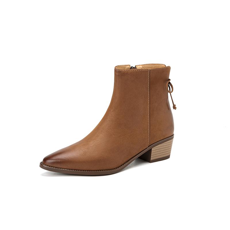 2024 Autumn New Retro Women Boots Genuine Leather Ankle Boots Modern Boots Pointed Toe Leather Shoes Western Boots Chelsea Boots