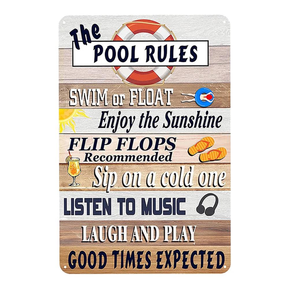 Жестяная табличка PC Pool Rules D Железо Олово Нет ныряния Нет бега Нет мочеиспускания Металлическая живопись для украшения стены наружного бассейна на заднем дворе
