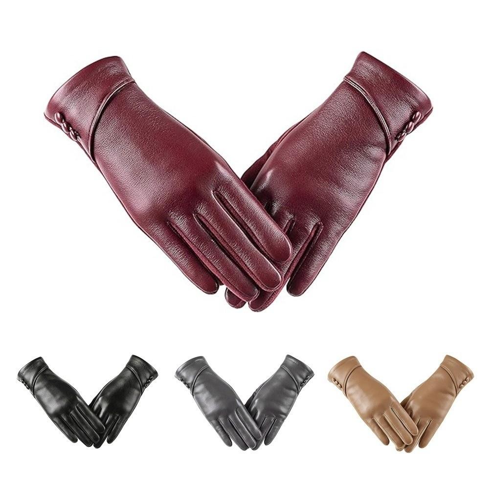 ПУ Варежки с полным пальцем Однотонные Перчатки Винтажные Женские Кожаные Перчатки Для улицы