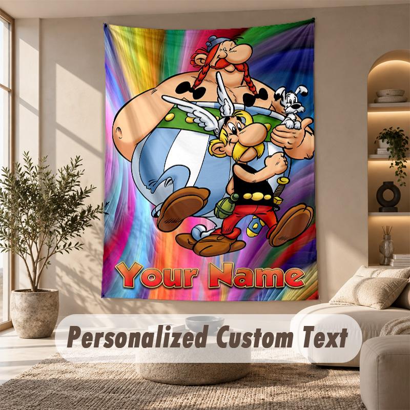Asterix & Obelix Tapestry, Personalized Custom Text, Wall Hanging Tapestry For Living Room Home Wall Decor