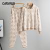 Women's Fall Fashion Casual Hooded Knit Wavy Striped Sweater Sweatpants Two Piece Set