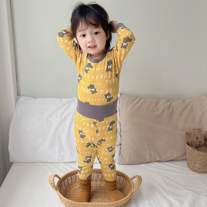 Детский комплект нижнего белья из хлопка с высокой талией для мальчиков и девочек, бесшовный домашний костюм для защиты живота